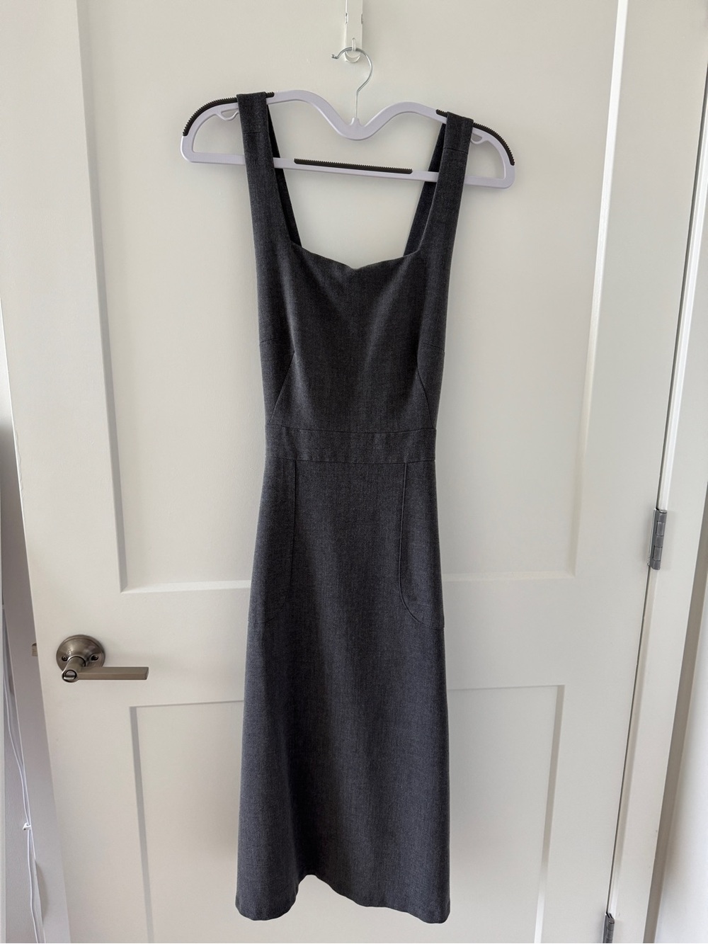 Square-Neck Midi Dress in Charcoal Gray